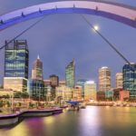 Elizabeth Quay, Perth, just after sunset, with the city lights in the background