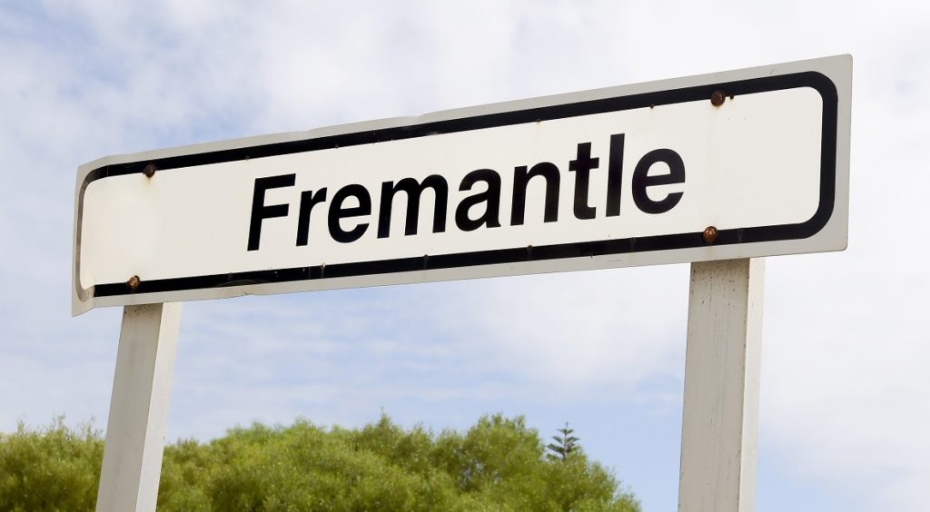 Fremantle railway sign with sky background