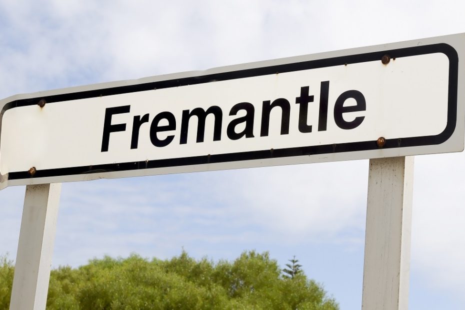 Fremantle railway sign with sky background