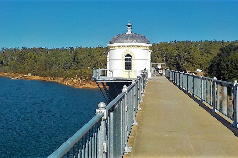 View across the weir wall